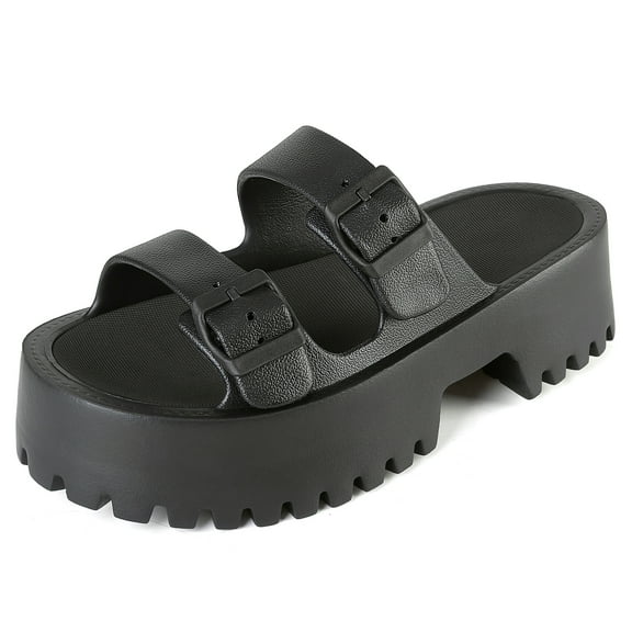 Platform Sandals for Women Adjustable Buckle Fashion Beach Slides Lightweight Non-Slip Slipper Thick Soles