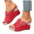 thumbnail image 1 of Platform Sandals for Women Backless Wedges Heels Retro Studded Leather Slip on High Heeled Peep Toe Mules Shoes with Buckle Strap Red Size 9.5, 1 of 8