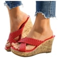thumbnail image 1 of Platform Sandals for Women Braided Strap Open Toe Cork Wedges Heels Summer Nonslip Slip on Slides Shoes Red Size 7.5, 1 of 7