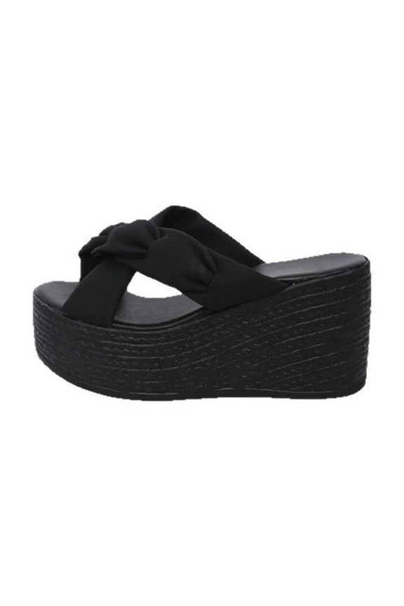 Platform Sandals for Women Chunky Heel Wedge Sandals Casual Vacation Criss Cross Strap Open Toe Slip On Sandal Black Women Sandal
