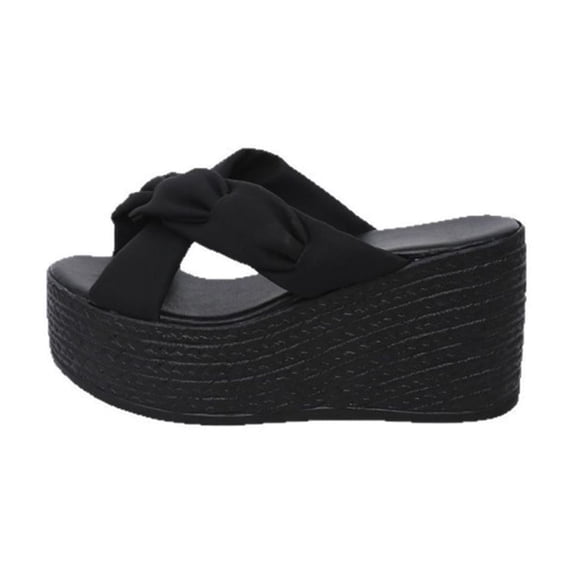 Platform Sandals for Women Chunky Heel Wedge Sandals Casual Vacation Criss Cross Strap Open Toe Slip On Sandal Black Women Sandal