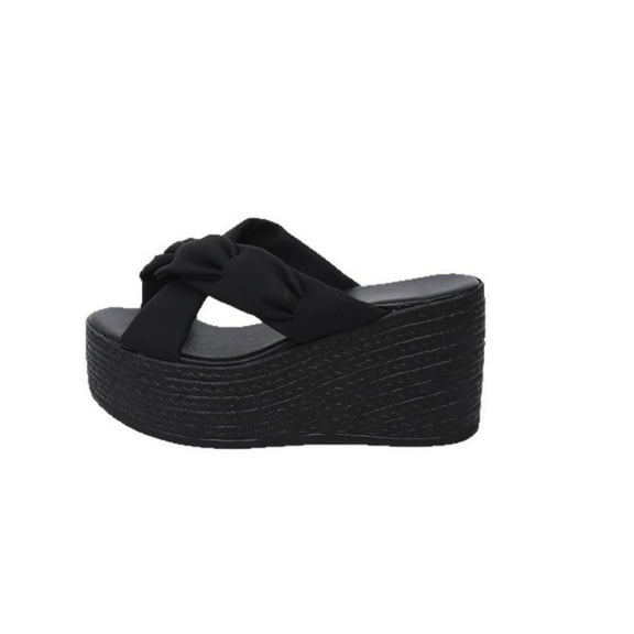 Platform Sandals for Women Chunky Heel Wedge Sandals Casual Vacation Criss Cross Strap Open Toe Slip On Sandal Black Women Sandal