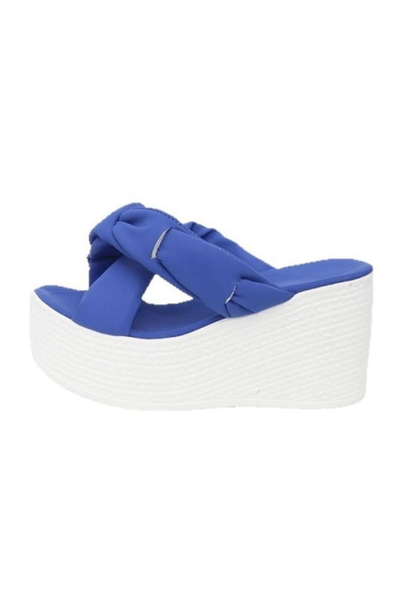 Platform Sandals for Women Chunky Heel Wedge Sandals Casual Vacation Criss Cross Strap Open Toe Slip On Sandal Blue Women Sandal