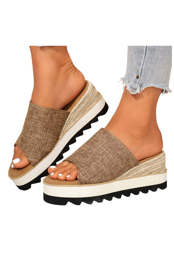 Platform Sandals for Women Chunky Wedge Espadrilles Lug Sole Non Slip Heels Comfortable Summer Walking Beach Shoes Brown Size 7