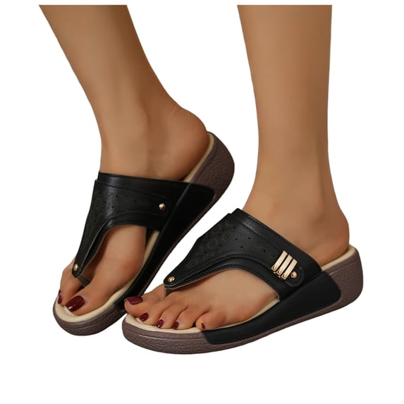 Platform Sandals for Women Comfortable Cushioned Flip Flops with Arch Support Fashion Hollow out Gladiator Summer Dress Shoes Black Size 6.5
