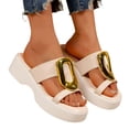 thumbnail image 1 of Platform Sandals for Women Fashion Metal Buckle Slides Open Toe Summer Slip on Low Wedge Casual Beach Shoes White Size 8, 1 of 7