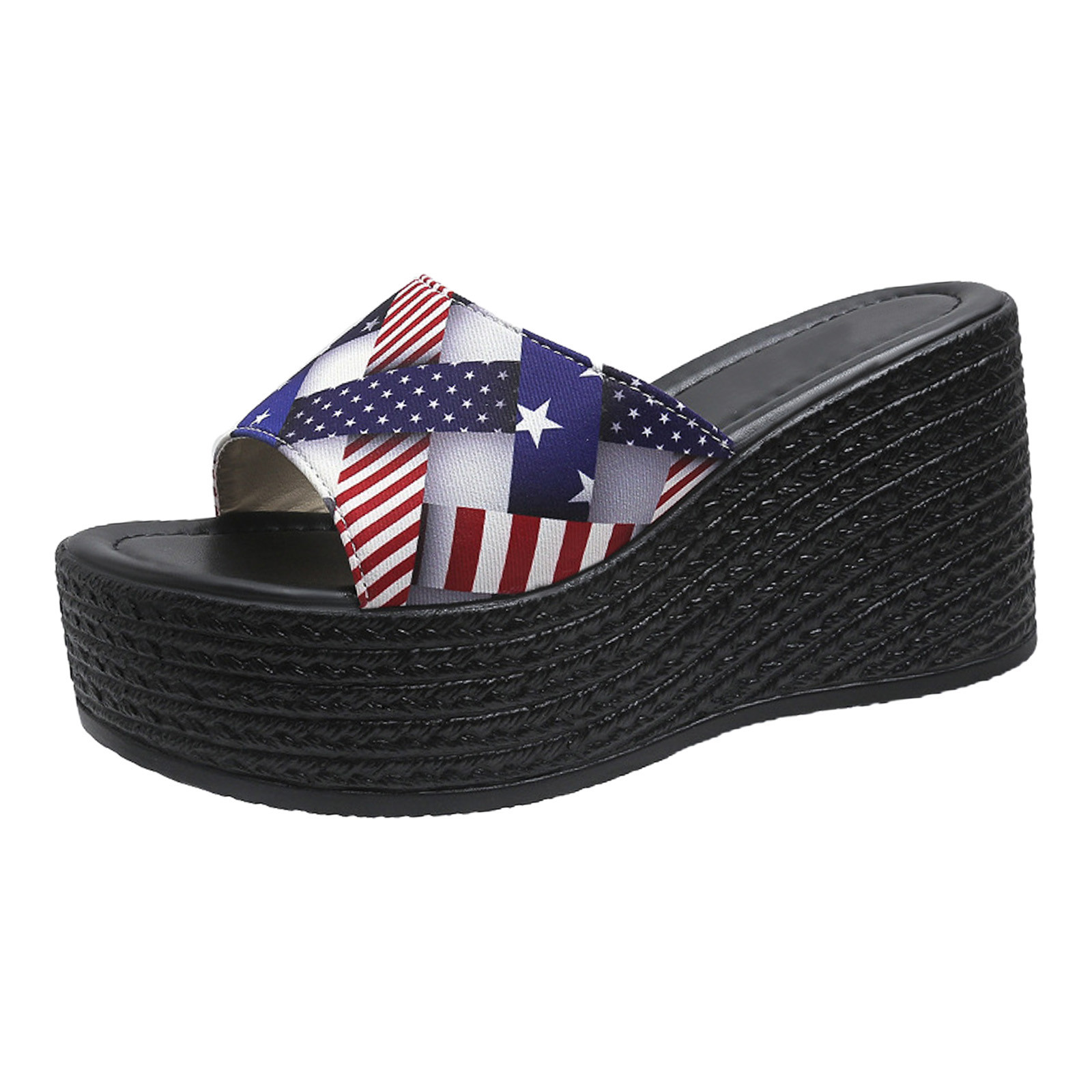Platform Sandals for Women Platform Wedges Ladies Summer Fashion Color Splash Ink Large Size Fish Mouth Casual Roman Style Outside Wear Buckle Strap