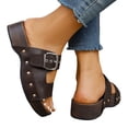thumbnail image 1 of Platform Sandals for Women Retro Gothic Studded Buckle Strap Arch Support Slippers Summer Open Toe Slip on Slides Brown Size 8, 1 of 9