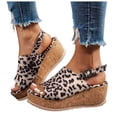 thumbnail image 1 of Platform Sandals for Women Suede Leopard Print Slingback Wedges Heels Comfortable Cork Footbed Arch Support Summer Dress Shoes Dark Gray Size 6, 1 of 5