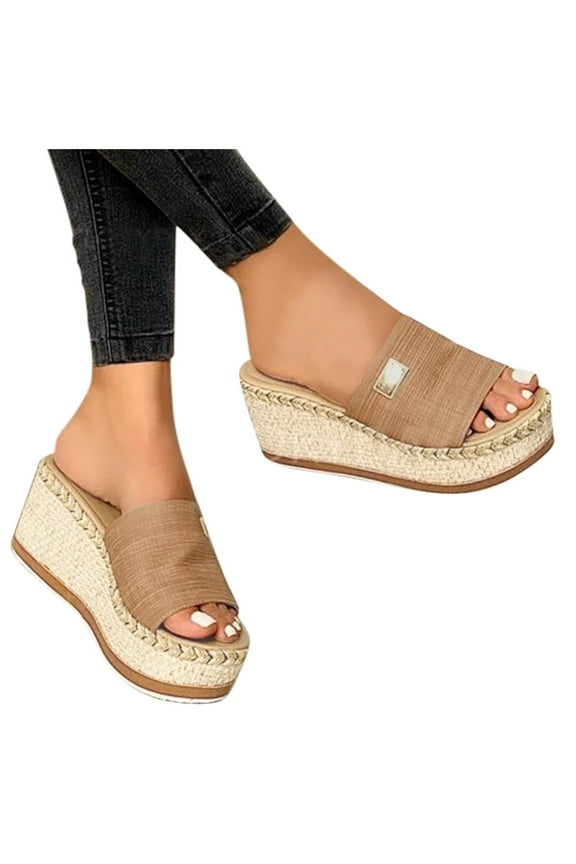 Platform Sandals for Women Wide Toe Box Non Slip Wedges Sandal Platform Casual Summer High Heels Espadrilles Dress Shoes Brown Size 7.5