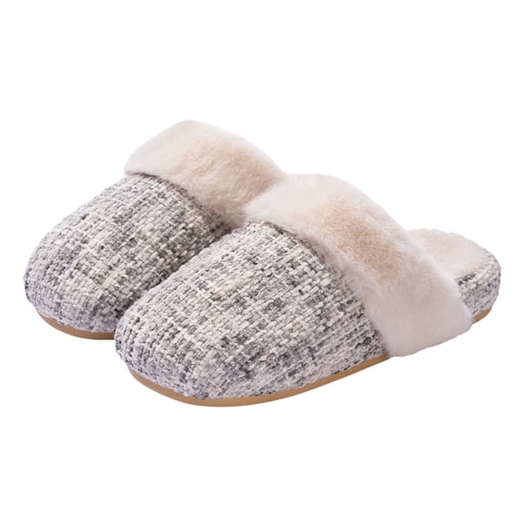 Platform Scuff Slippers for Women Casual Knit Plush Lined Warm Winter Indoor Home Bedroom Slip on Shoes Light Gray Size 7