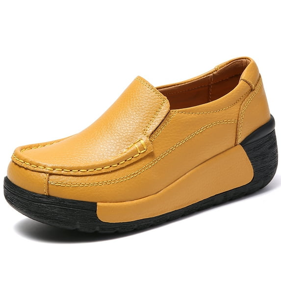 Platform Shoes for Women Comfort Slip on Suede Moccasins Low Top Casual Wedge Loafers