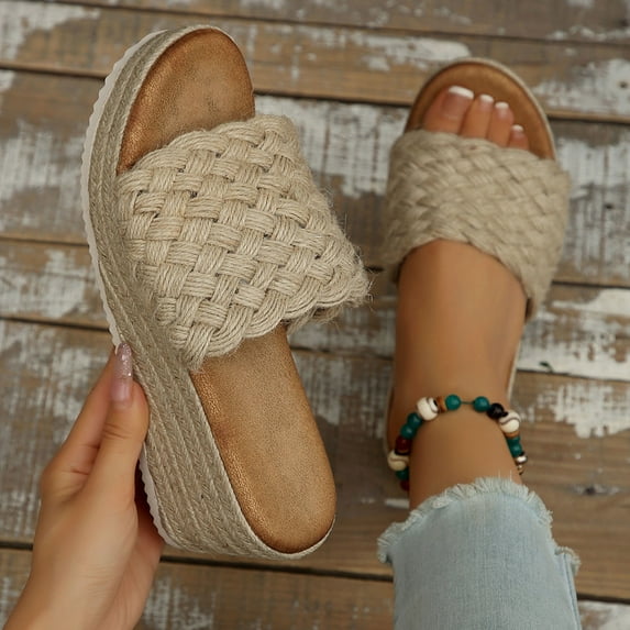 Platform Slide Sandals for Women,Slip On Slides Platform Open Toe Comfort Beach Slippers Casual Dressy Summer Comfortable Womens Wedge Heel Espadrille Flat Arch Support Walking Shoes