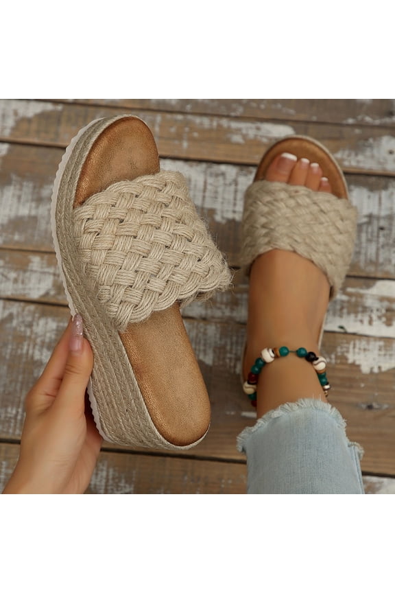 Platform Slide Sandals for Women,Slip On Slides Platform Open Toe Comfort Beach Slippers Casual Dressy Summer Comfortable Womens Wedge Heel Espadrille Flat Arch Support Walking Shoes