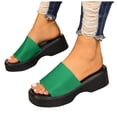 thumbnail image 1 of Platform Slides for Women Square Open Toe Elastic One Band Slip on Wedge Sandals Summer Casual Slippers Green Size 6, 1 of 7