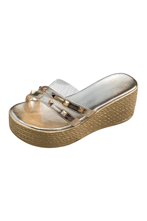 Platform Slip On Espadrille Slides Sandals for Women Clear Strap Summer Wedges Wedge Open Toe Bohemia Beach Slippers Gold Size 6