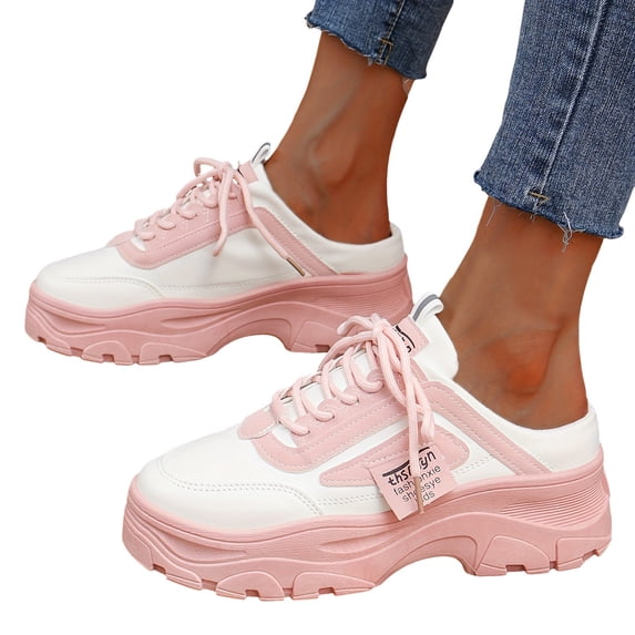 Platform Slip On Sneakers for Women Lace Up Non Slip Sports Shoes Thick Sole Dress Shoes with Arch Support