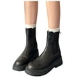 thumbnail image 1 of Platform Slip on Chelsea Boots for Women Classic Winter Fall Leather Chunky Mid Calf Short Booties Black, 1 of 9
