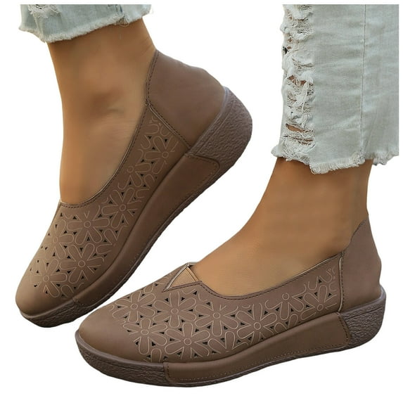 Platform Slip on Dress Shoes for Women 2025 Breathable Flower Casual Beach Wedge Walking Flats Loafers