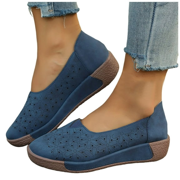 Platform Slip on Dress Shoes for Women 2025 Breathable Flower Casual Beach Wedge Walking Flats Loafers