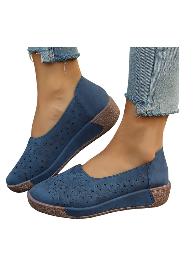Platform Slip on Dress Shoes for Women 2025 Breathable Flower Casual Beach Wedge Walking Flats Loafers