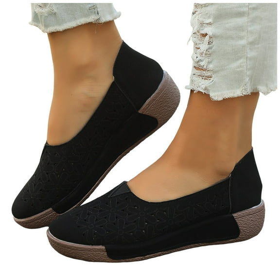 Platform Slip on Dress Shoes for Women 2025 Breathable Flower Casual Beach Wedge Walking Flats Loafers