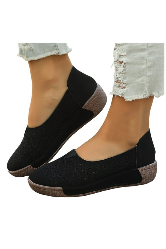 Platform Slip on Dress Shoes for Women 2025 Breathable Flower Casual Beach Wedge Walking Flats Loafers