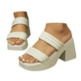 thumbnail image 1 of Platform Slip on Sandals for Women 2025 Fashion Casual Square Toe Wide Width High Heels Slides, 1 of 7
