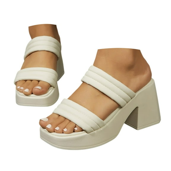 Platform Slip on Sandals for Women 2025 Fashion Casual Square Toe Wide Width High Heels Slides