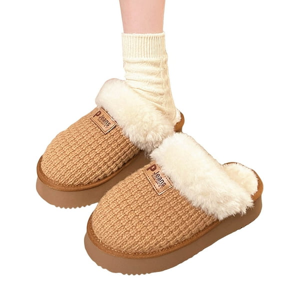 Platform Slippers for Women Fuzzy Fluffy Memory Foam Slip on Scuff Slippers Winter Snow Short Booties