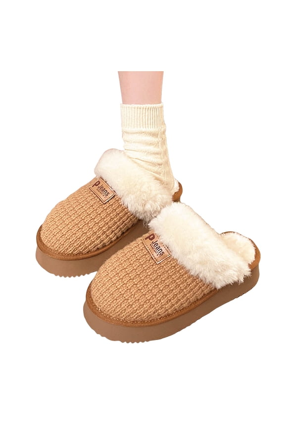 Platform Slippers for Women Fuzzy Fluffy Memory Foam Slip on Scuff Slippers Winter Snow Short Booties