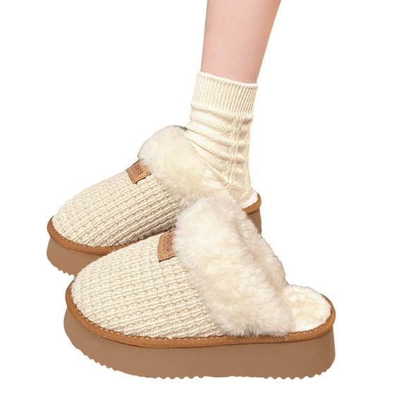Platform Slippers for Women Fuzzy Fluffy Memory Foam Slip on Scuff Slippers Winter Snow Short Booties