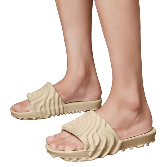 Platform Slippers for Women Men Cushioning Nonslip Indoor Slides Open Toe Thick Soft Sole Summer Sandals Beach Shoes Beige Size 11