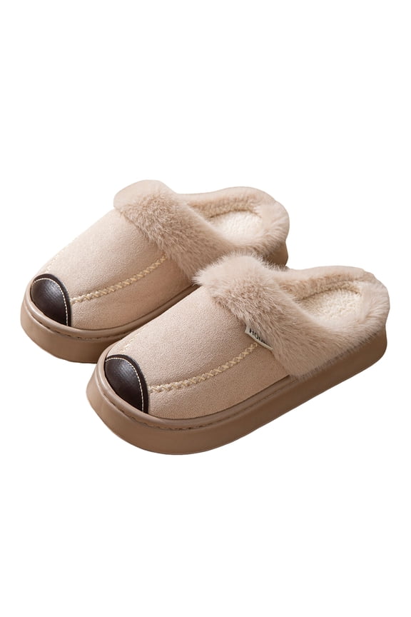 Platform Slippers for Women Plush Fluffy Cute Memory Foam Slip on House Shoes Winter Suede Loafers