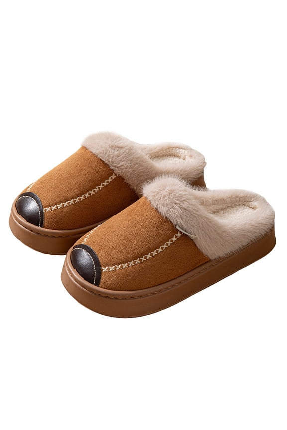 Platform Slippers for Women Plush Fluffy Cute Memory Foam Slip on House Shoes Winter Suede Loafers