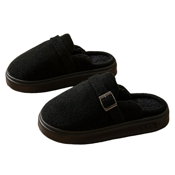 Platform Slippers for Women Plush Warm Trendy Buckle Strap Soft Sole Indoor Home Slip on House Shoes