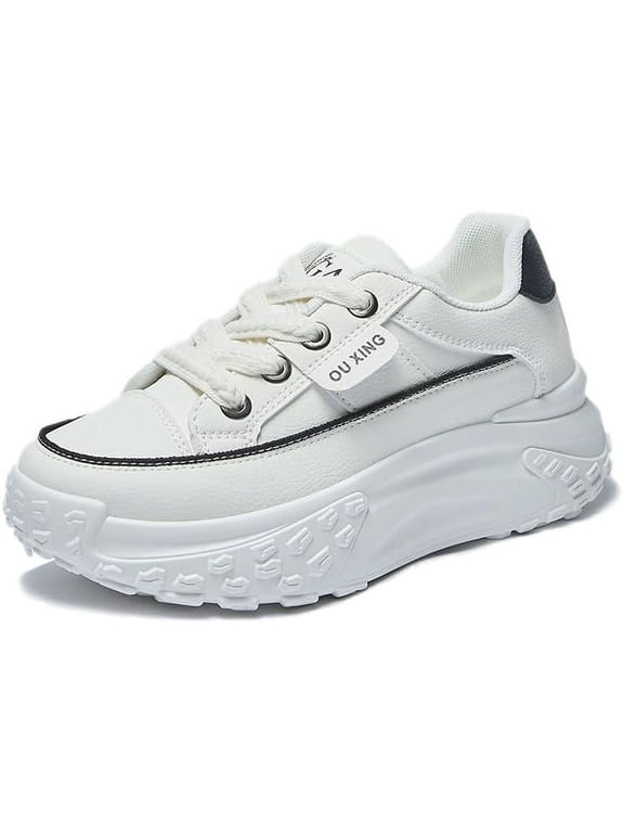 Platform Sneakers High Heel Sneakers for Women Wedge Sneakers Leather Upper Fashion Lace up Sneakers Increasing 1.78 inch
