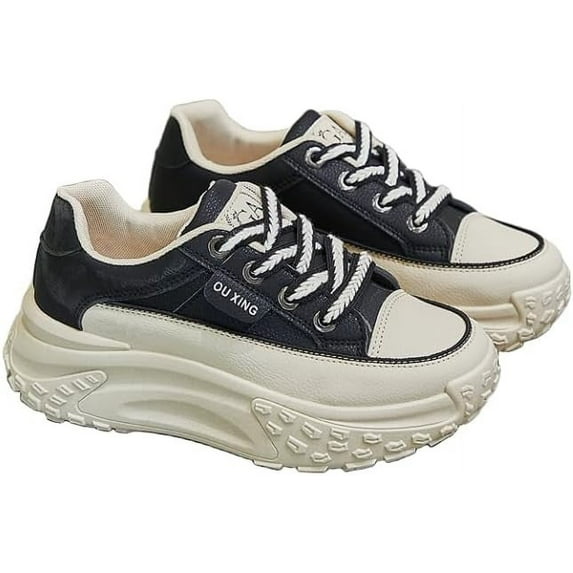 Platform Sneakers High Heel Sneakers for Women Wedge Sneakers Leather Upper Fashion Lace up Sneakers Increasing 1.78 inch