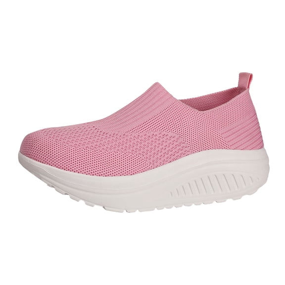 Platform Sneakers for Women Casual Knitted Low Top Walking Shoes Lightweight Soft Sole Slip on Loafers Antislip Workout Gym Athletic Shoes Pink Size 5.5