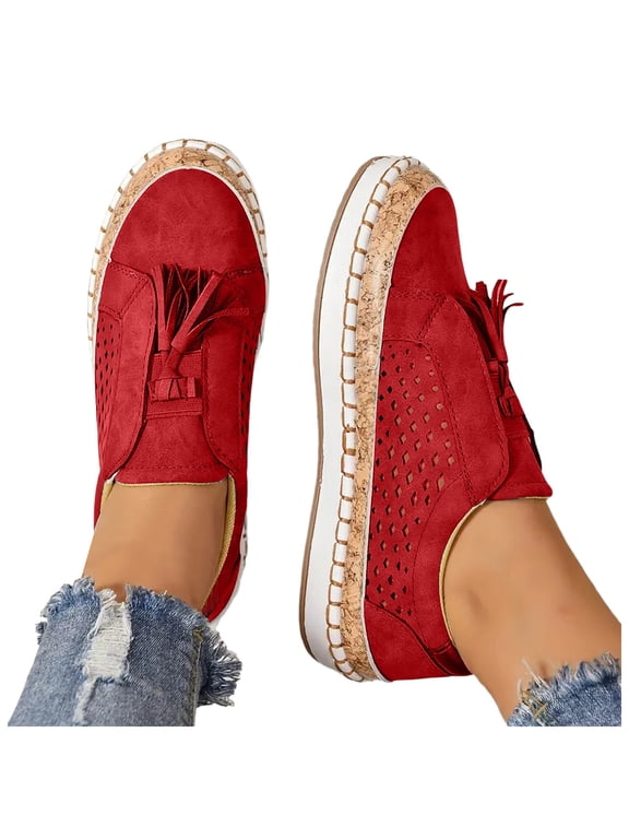 Platform Sneakers for Women Lace Up Sports Casual Tennis Shoes Mesh Breathable Comfortable Walking Workout Sneaker Red Size 7