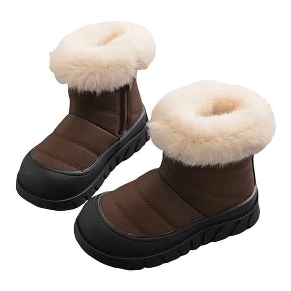 Platform Snow Boots for Kids Comfy Boys Girls Lug Sole Insulated Warm Waterproof Zip up High Top Outdoor Winter Booties 12.5 Little Kid Brown