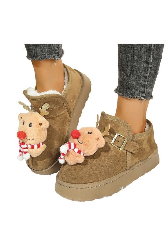 Platform Snow Boots for Women Cute Christmas Matching Slippers Xmas Raindeer Decor Fuzzy Winter Ankle Booties