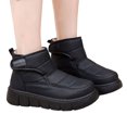 thumbnail image 1 of Platform Snow Boots for Women Hook and Loop Waterproof Leather Furry Lined Winter Ankle Boots Casual Round Toe Flat Walking Shoes Black Size 8, 1 of 6