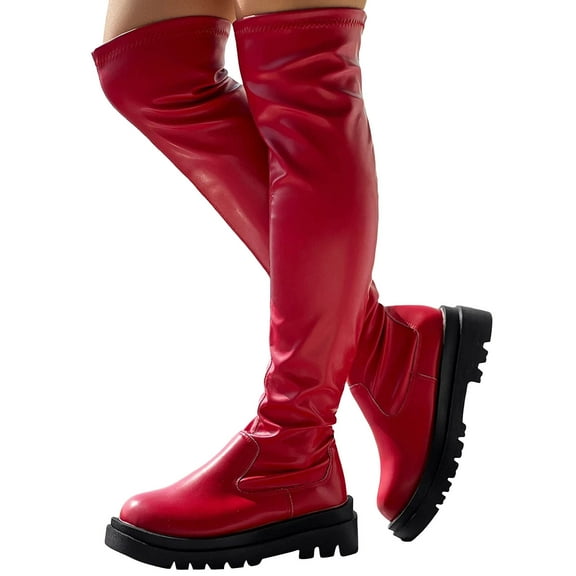 Platform Thigh High Boots for Women Winter Fall Fashion Slouchy Skinny Calf Chunky over the Knee Length Long Boots