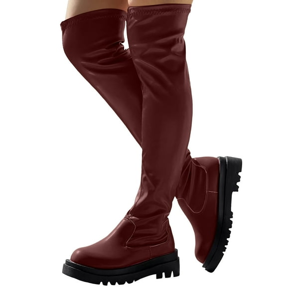 Platform Thigh High Boots for Women Winter Fall Fashion Slouchy Skinny Calf Chunky over the Knee Length Long Boots