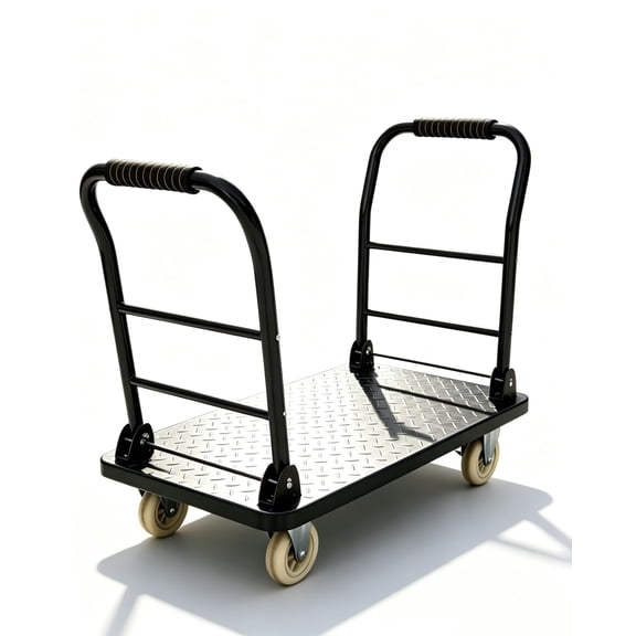 Platform Truck 2700 lbs – 48x24 Inch Heavy Duty Steel Flatbed Cart – 2 Detachable Handles, 6 Inch Swivel Wheels – for Warehouse, Industrial Material Handling – Black
