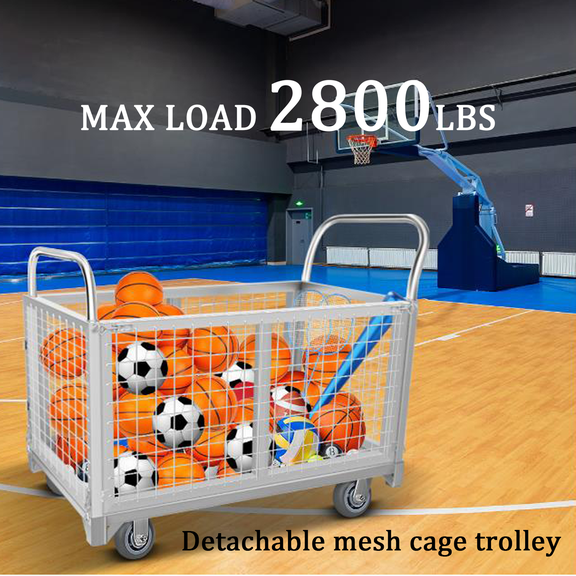 Platform Truck Cart with Cage, 4 in1 Portable Multifunctional Heavy-Duty Cart with Guardrails Fold able and Detachable Mesh Cage Cart, Maximum Weight Capacity of 2800 Pounds, Silver