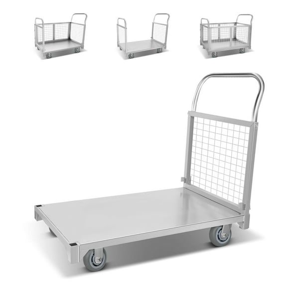 Platform Truck Cart with Cage, 40.1" L X 23.2" W X 19.6" H, 2200 LBS Load Capacity, Alloy Steel Hand Truck with 4 Universal Wheels, Stable Structure Push Cart for Craft Room, Utility Room, Laundry