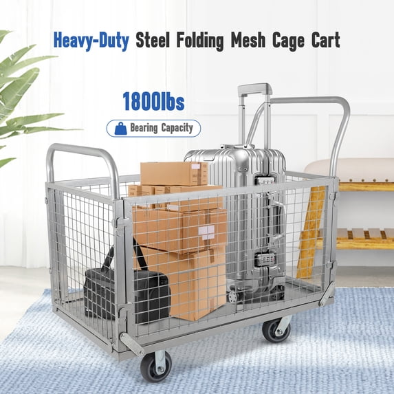 Platform Truck Cart Dolly Cart With Swivel Wheels 1800Lbs Capacity Trolley Cart With Wheels, Multipurpose For Grocery, Laundry, Stall, Storage