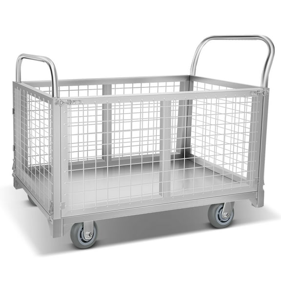 Platform Truck Cart with Cage,5IN1 Functional Cage Cart,Heavy Duty Flatbed Cart Load 2200LBS, Truck Flat Cart for Laundry,Grocery, Storage
